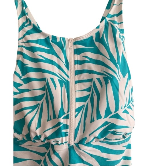 Tropical Blue and White Leaf Print Swim Tankini Top XL - Picture 2 of 4